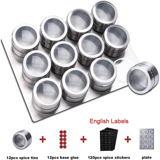 Magnetic Spice Jar Set with Stainless Steel Base
