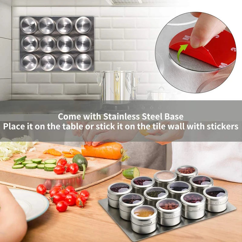 Magnetic Spice Jar Set with Stainless Steel Base