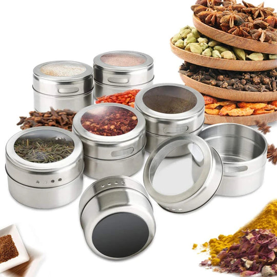 Magnetic Spice Jar Set with Stainless Steel Base
