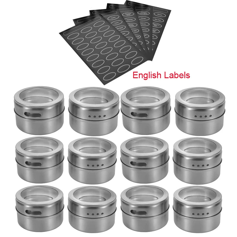 Magnetic Spice Jar Set with Stainless Steel Base