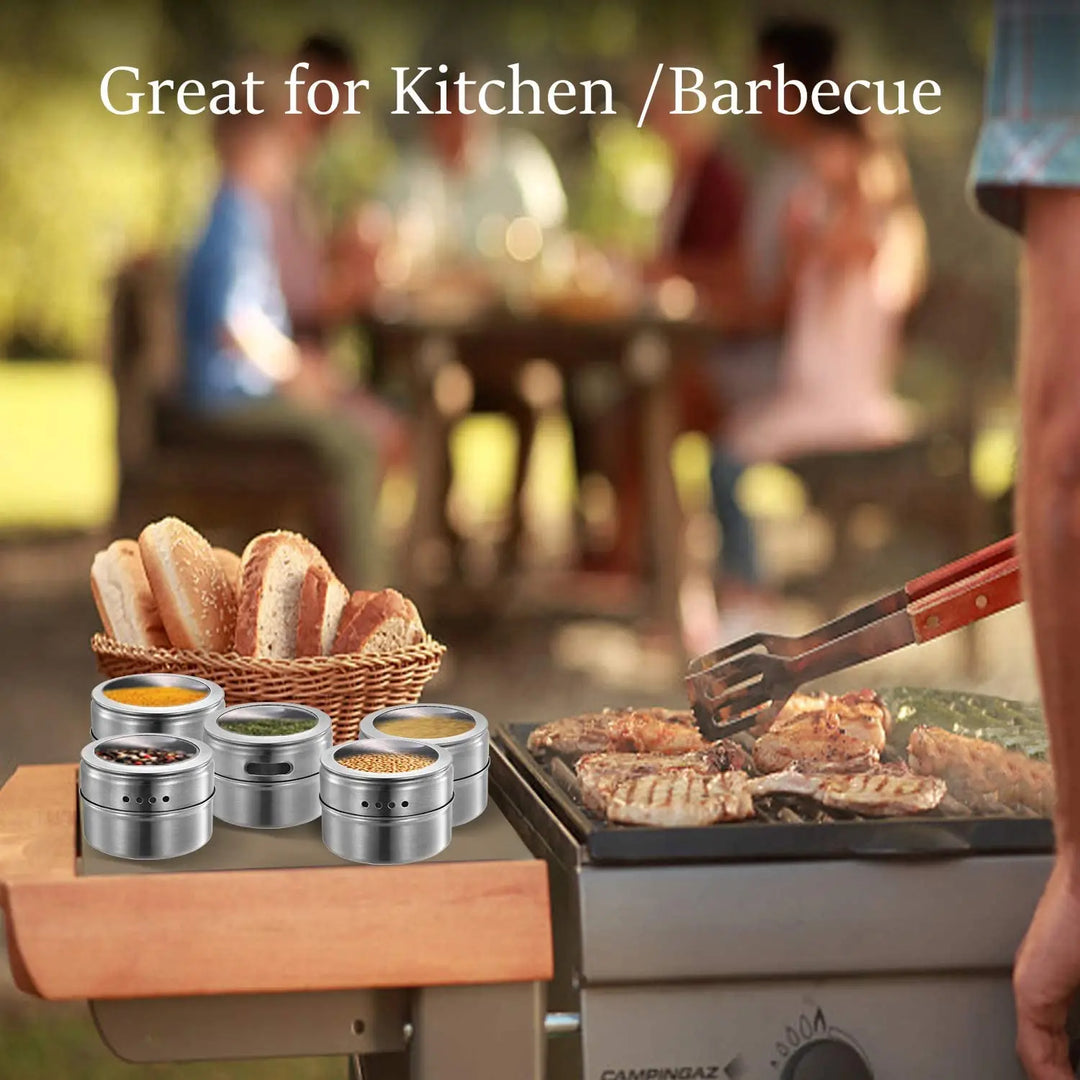 Magnetic Spice Jar Set with Stainless Steel Base