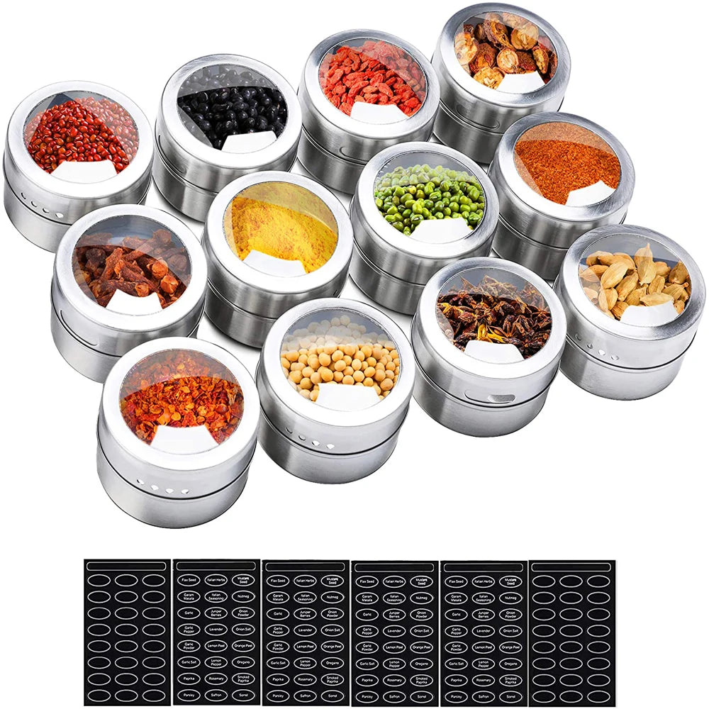Magnetic Spice Jar Set with Stainless Steel Base