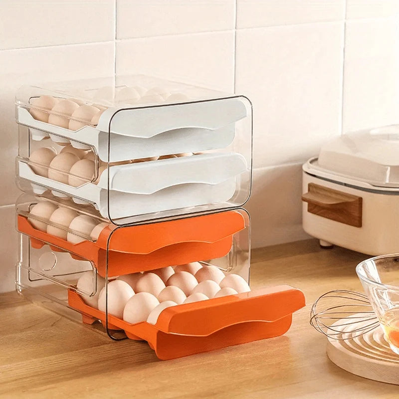 Egg storage container with multiple compartments on a kitchen counter.