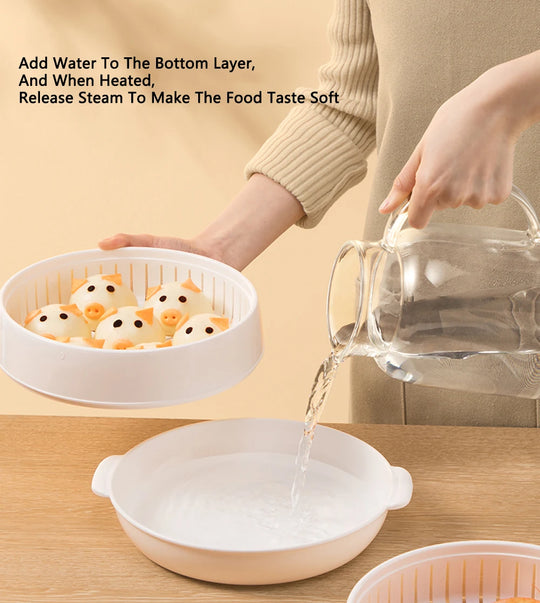 Person pouring water into a ceramic dish with food, demonstrating a cooking method.