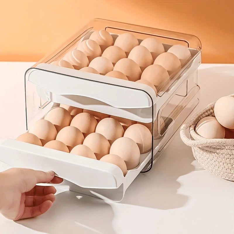 Egg storage container with eggs on a light surface